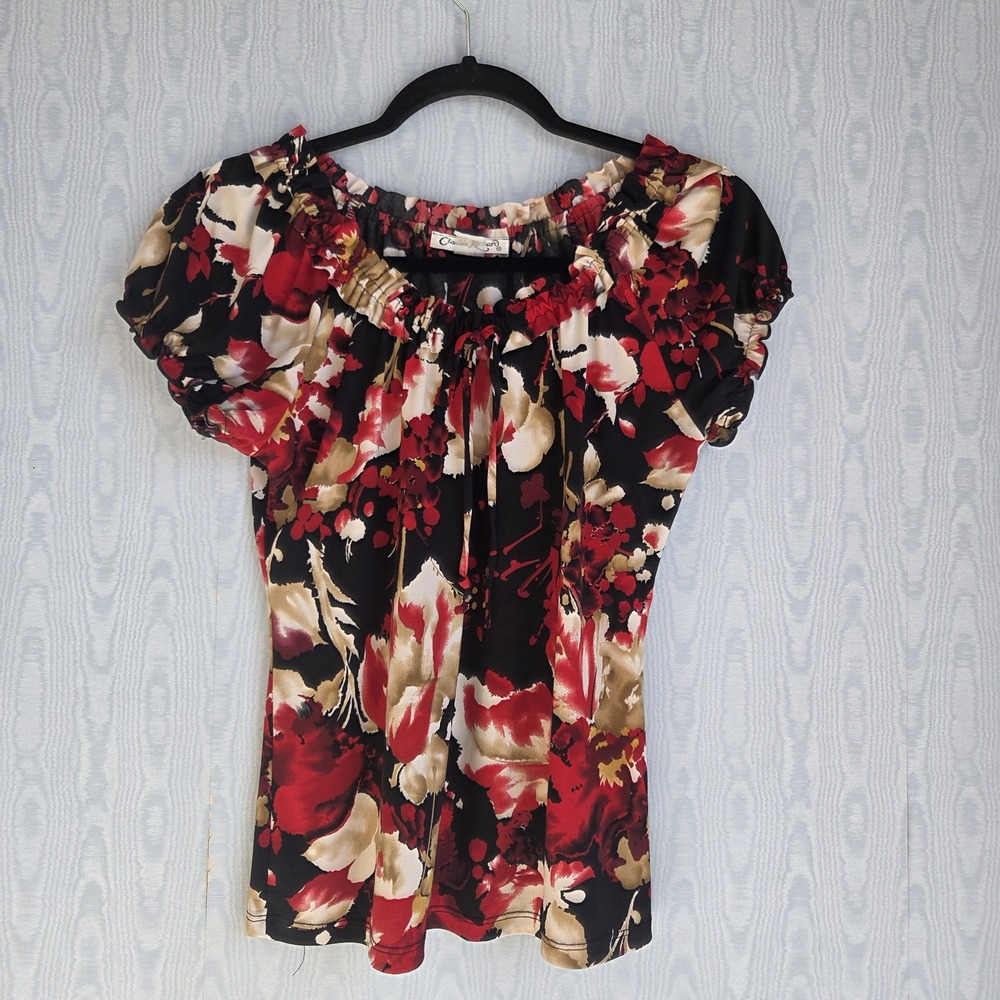 Vtg‎ Y2K Claudia Richard Blouse Womens S Peasant Dark Floral Romantic Whimsigoth